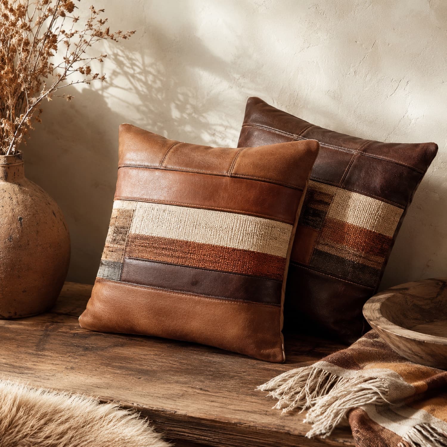 Faux-Leather Accent Cushion Duo