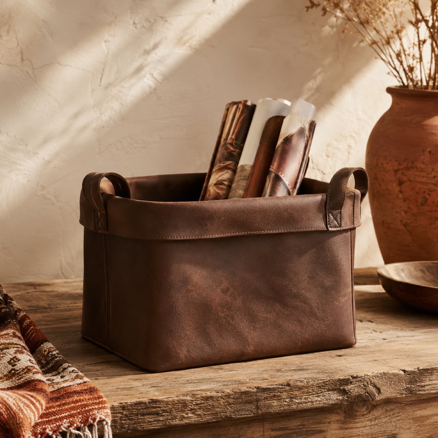Leather-Look Magazine Basket