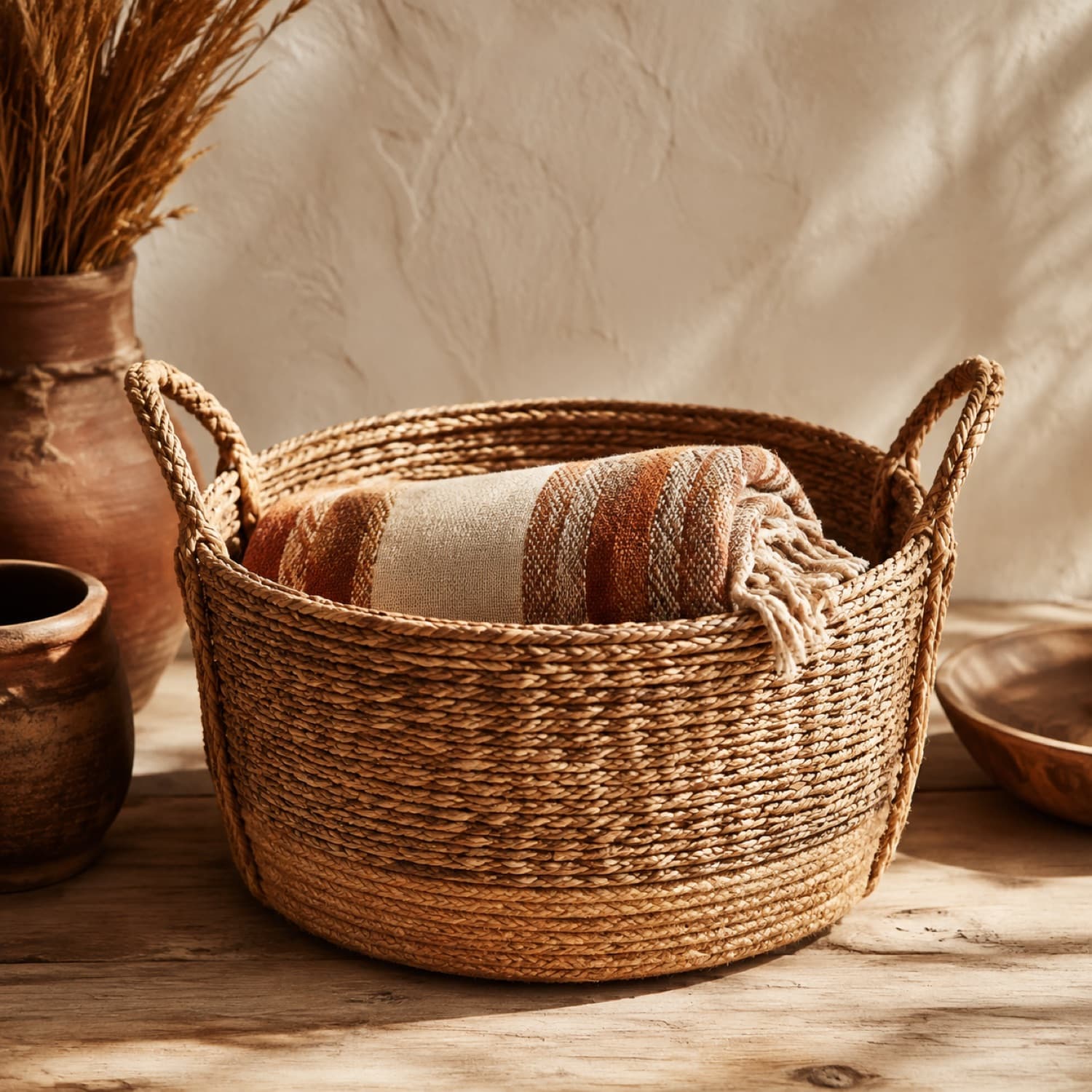 Woven Basket Blanket Holder